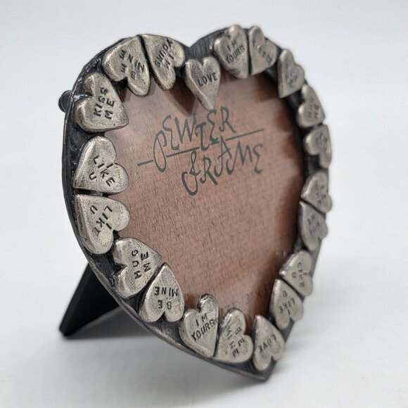 Heart Shaped Pewter Picture Photo Frame With Love Messages 3"x3" - Picture 2 of 8